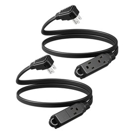 DEWENWILS - Cable de extensión de 3 salidas con enchufe plano, cable de alimentación a tierra de 3 pies de 16/3 Awg para uso en interiores, cable SPT-3, negro, listado ETL, paquete de 2