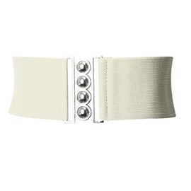 REDSTAR Ladies Elasticated Waist Buckle Belt - Silver Clasp Waist Belt 50s Corset Style (Large, White)