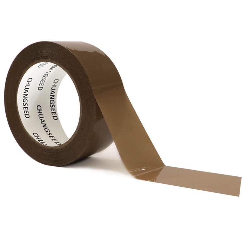 CHUANGSEED 6-Rolls with Dispenser No Bubble Brown Sticky Packing Tape,45mic