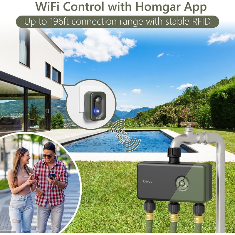 DIIVOO WiFi Sprinkler Timer 3 Zone Smart Water Timer Remote