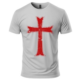 Crusader Knights Templar Cross T-Shirt - Medieval Warrior Christian Tee, Gravel Grey, 3X-Large