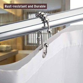 Double Glide Shower Curtain Hooks, Rust Resistant Roller Rings for Bathroom Curtain Rods, Set of 12