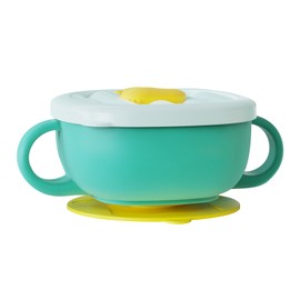 Toddler Suction Cup Bowls with Lids Prevent Falling Stainless Steel Kids Binaural Bowl for Home Preschool Green
