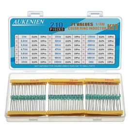AUKENIEN 1/4W 21 Values Inductor Kit 210 Pieces 0307 1uH to 10mH Color Ring Inductors 1/4 Watt Assorted Set