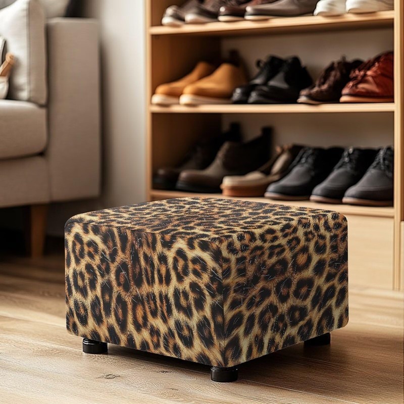 Hechitok Leopard Print Ottoman Cover Square Rectangle Folding Storage Stool