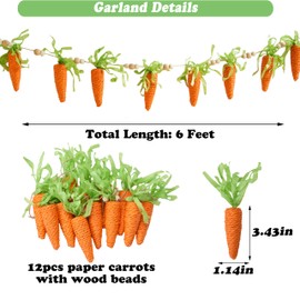 FESTGLOX Easter Carrot Garland Decor, 12 Carrots Ornament for Mantel Decorations, 6FT Hanging Artificial Carrots Garland Carrot Banner for Easter Party Fireplace