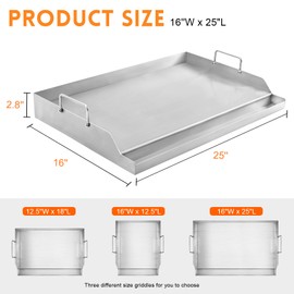 GGC Universal Griddle for Gas Grills, 25" x 16" Flat Top Griddle Plate for Gas Stove, Stainless Steel Griddle for Camping Stove, Nonstick Cooking Griddle for Charcoal, Tailgating, Parties