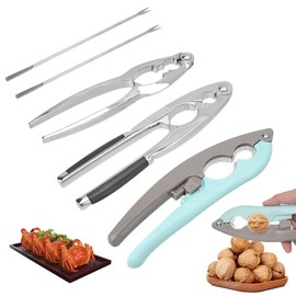 MOAMUN Set of 5 Walnut Nutcrackers with Picks, Stainless Steel Walnut Cracker Nutcracker Hazelnuts with Non-Slip Handle, Multifunctional Nut Cracker Hazelnut Cracker for Nut Walnut Seafood Pecan