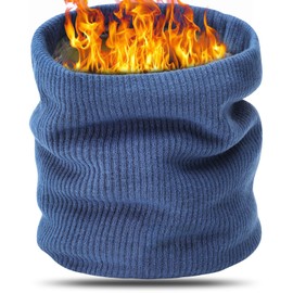 sportvibe Unisex Neck Warmer Gaiter, Windproof Thermal Knitted Snood Scarf for Men Women Double-Layer Fleece Lined Infinity Thicken and Dust Skiing Circle Outdoor Sports, Blue