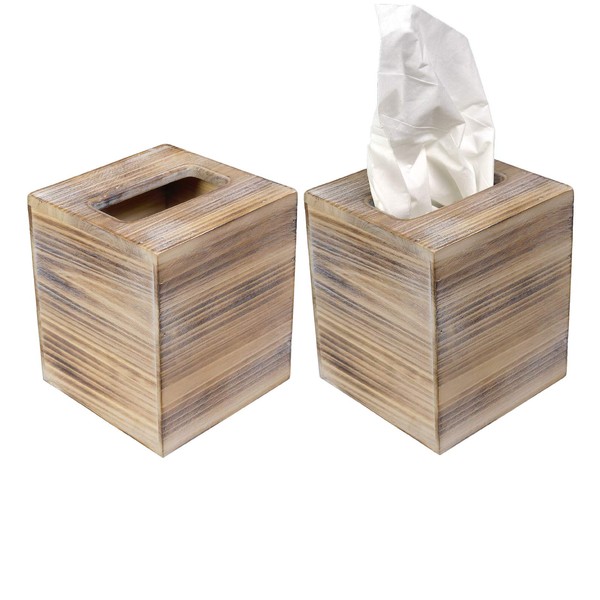 EXCELLO GLOBAL PRODUCTS Rustic Torched Barnwood Tissue Box Cover: Tissue