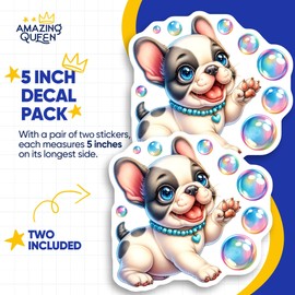 French Bulldog Stickers - Puppy with Bubbles - Cute Pet Stickers - 2 Pack - 5" Wide Design - Adheres to Laptops, Tumblers, and More – Made in The USA - AQS1653