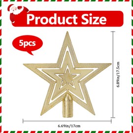 CREATCABIN 5Pcs Star Christmas Tree Topper Ornaments Gold Plastic Hollow Christmas Party Decoration Pentagram Star Christmas Tree Toppers for New Year Holiday Party Home Decor 6.7x6.9x0.8in