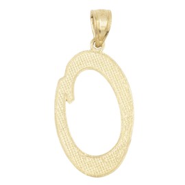 Ice on Fire Jewelry 14k Solid Real Gold Cursive Initial Pendant, English Alpahbet A-Z Letter Charm with Diamond Cut (O)