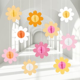 10PCS Daisy Honeycomb Balls Decorations Centerpieces for Tables Daisy Flower Hanging Ceiling Sign Groovy Boho Party Supplies for Hippie Retro Themed Birthday Baby Shower Bridal Shower Party Favor