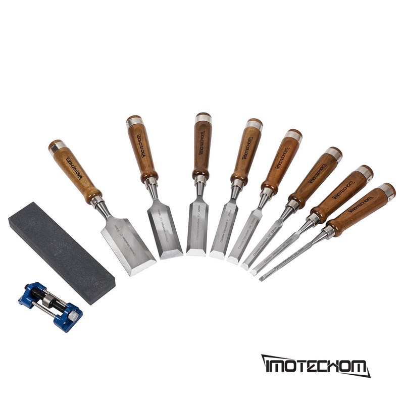 IMOTECHOM 10-Pieces Woodworking Wood Chisel Set with Wooden Box, Honing