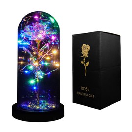 INOGIH Galaxy-Artificial Rose-Flowers-Forever Enchanted Rose with Colorful LED Light in Glass Dome for Romantic Gifts on Valentine's Day,Anniversary