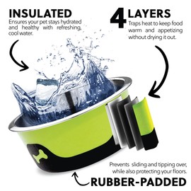 Thermocool Stainless Steel Dog Bowls, Non Slip, No Spill Insulated Dog Bowl, Keeps Food Warm & Water Cold for Dogs, Dishwasher Safe (Light Blue, Large 32 Oz)