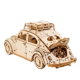 ki-gu-mi VW Beetle Type 1 (Unpainted) - 3D Puzzles Wooden Model Kit for Adults - 3D Puzzles for Beginners with Illustration and Building Instructions - Fun for Summer Vacation, Craft Kit, 3D Art,
