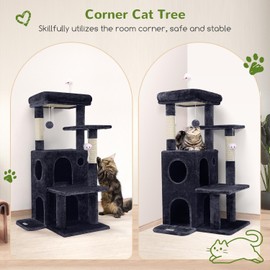 Globlazer Cat Tree Tower for Indoor Cats, 50-inch Adult Cat Tree House for Large Adult Cats with Steps, Scratching Post, 2 Cat Caves, Dangling Toys, FC50, Dark Grey