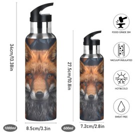 GOODOLD Red Fox Portrait 20 oz Water Bottle - Leak Proof, BPA Free, Stainless Steel, Vacuum Insulated for Sports and Office Use, Reusable Water Bottle