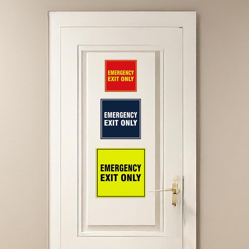 Square Emergency Exit Only Sign with Adhesive Tape, Mounts On