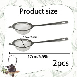 2 Pcs Tea Strainers, Tea Strainer Fine Mesh, Cocktail Strainer, Stainless Steel Metal Sieve with Non Slip Handle, Small Fine Mesh Strainer for Loose Tea, Coffee, Spices, Kitchen Sifter