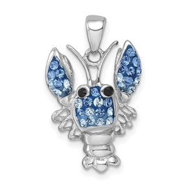 JewelryWeb 15.5mm 925 Sterling Silver Rhodium Plated Polished Blue Crystal Lobster Pendant Necklace-Pendant for Women