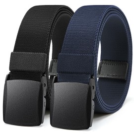 Bon4Extrao Men's Elastic Belt Without Holes Pack of 2, Buckley Belt Men's Stretch Belt with Heavy Duty Lightweight Plastic Buckle, Fabric Belt Men Infinitely Adjustable, Black & Navy Blue/Pack of 2