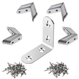 NAHUAA Pack of 40 Stainless Steel Angle 40 x 40 mm Angle Connectors Silver Metal Angle 90 Degree Furniture Angle L Shape Corner Angle Brackets for Bookshelf Table Chair with 160 Screws