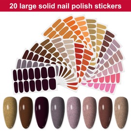 YECIRALA 20 Sheets 280 Pieces Solid Nail Polish Strips for Women Girls Nails Gel Strips Solid Nail Stickers Full Nail Wraps Pink Brown Orange Nail Polish Stickers with Nail File Stick On Nails