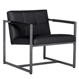 Studio Designs Home Modern Accent Chair Camber Mid-Century, Pewter Grey Metal Frame & Black Bonded Leather
