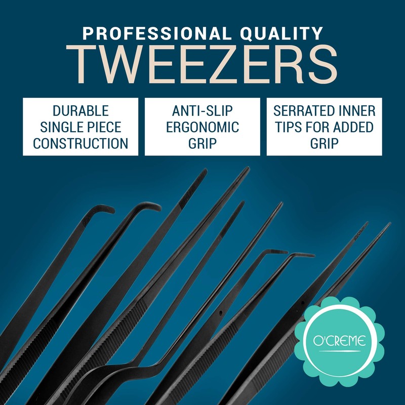 O'Creme Set of Culinary Tweezer Tongs Offset, Straight and Curved,