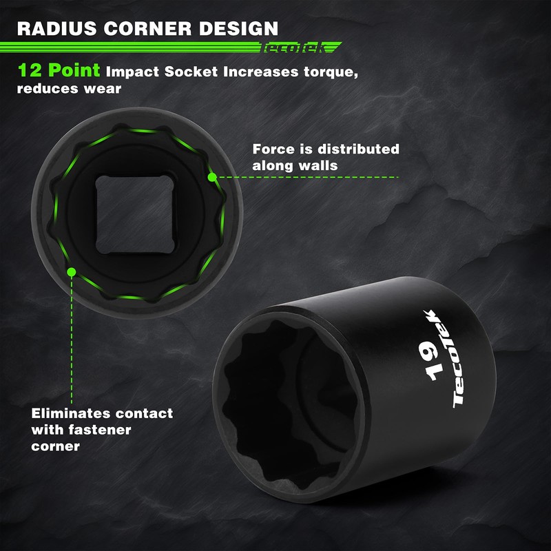 TecoTek 14 Pieces 3/8-Inch Drive Impact Socket Set, 12-Point, Metric,