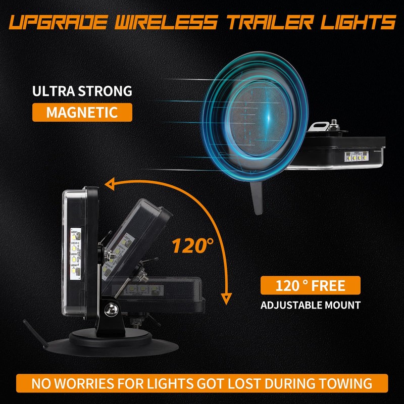 Wireless Magnetic Trailer Lights Upgraded 2.4GHz Transmission with Strobe Mode