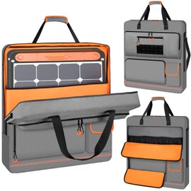Wigojoy Solar Panel Storage Bag with Orange Lining, Deepened Opening, Zipper with Pull and Multi-Accessory Space Solar Panel Travel Carrying Case Fit for Jackery SolarSaga 100W 100X 200W, Gray