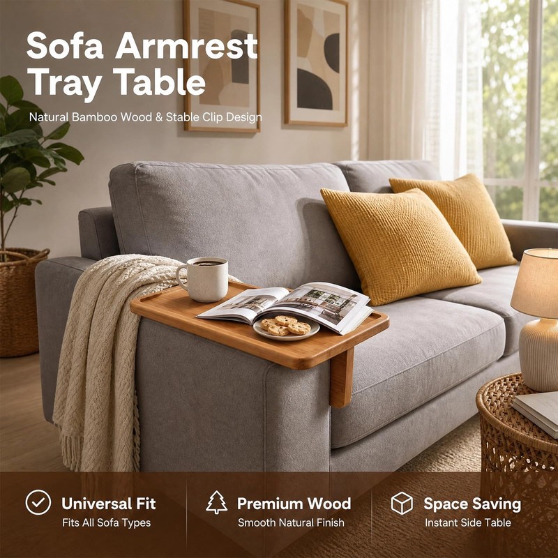 Solid Pine Wood Couch Tray, 8"x12" Sofa Tray with Foldable