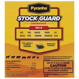 PYRANHA Stock Guard Concentrate - Livestock, Barn, Milk Rooms, Dairies, Poultry & Swine Houses Indoor Fly Control | Repels Flies, Lice, Ticks, Beetles, Mites, Gnats, 8 Oz