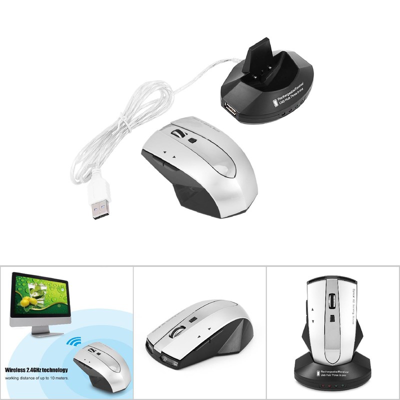 2.4GHz Rechargeable Wireless Optical Gaming Mouse w Charging Dock Stand