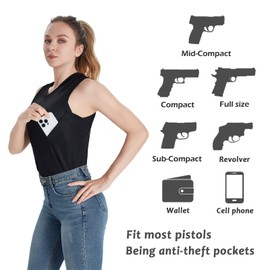 NELKBI Conceal Carry Tank Top Womens V Neck Undershirt Holster Female Sleeveless Conceal Carry Shirt Black