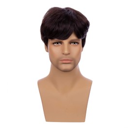 Edivd Child Boys Black Wig Kid Short Black Wavy Curly Wig Heat Resistant Synthetic Wigs with Cap