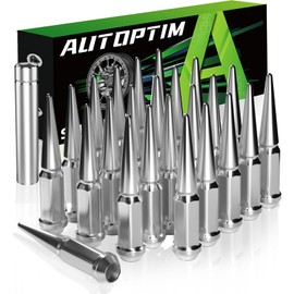 AUTOPTIM 24PCS M14x1.5 Spike Lug Nuts - Replacement for Silverado GMC Sierra Suburban Express Ford F150 Ram 1500 Cone Bulge Seat Aftermarket Wheel, Chrome Closed End Spiked Nuts with 1 Socket Key
