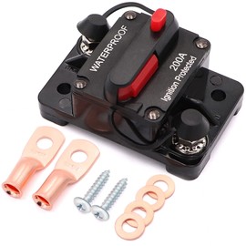 Jeemiter 200 Amp Circuit Breaker with Manual Reset Wire Lugs Copper Washer and Screws for Car Marine Trolling Motors Boat ATV Manual Power Protect for Audio System Fuse, 12V-48VDC