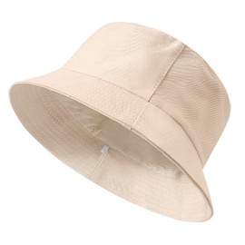 TOMEEK Fishing Hat Men's Bucket Hat Women's Sun Hat Reversible Fishing Hats Cotton Summer Hat Unisex Fishing Hat Double-Sided Leisure Hat Foldable Plain, beige