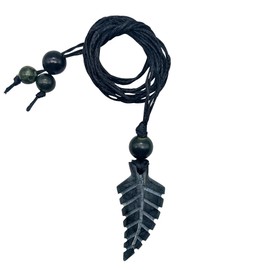 81stgeneration Women's Men's Hand Carved Black Nephrite Jade Small Fern Leaf Cord Pendant Necklace