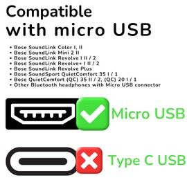 pluX Micro USB Charger Fit for Bose SoundLink Mini 2 II Color Color 2 II Revolve Revolve+, SoundSport QuietComfort 35 35 II 20 Power Supply Cord