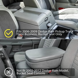 MIDDLERUNNER Center Console Cover Pad for 2006 2007 2008 2009 Dodge Ram Pickup Truck Floor Business, Vegan Leather Armrest Lid Cushion Custom Accessories (ONLY for Bucket Seat Console)