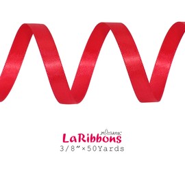 LaRibbons Red Satin Ribbon 3/8 inch x 50 Yards - Solid Color Ribbon for Gift Wrapping Wedding Decoration Bows Bouquet Floral Arrangement Crafts