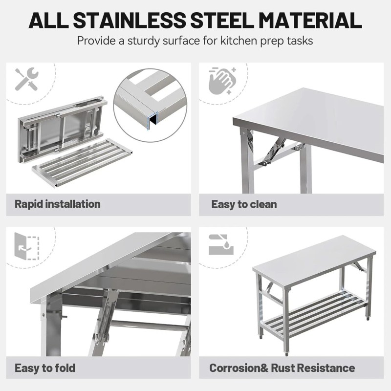 Folding Stainless Steel Table 20X45 Inches for Camping Maintenance Room