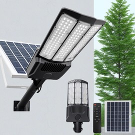 Aluminum Alloy 9000W Solar Street Lights Outdoor, 400000LM IP65 Waterproof Security Light with Remote Control, Dusk-to-Dawn for Yard, Driveway, Parking Lot (Black)