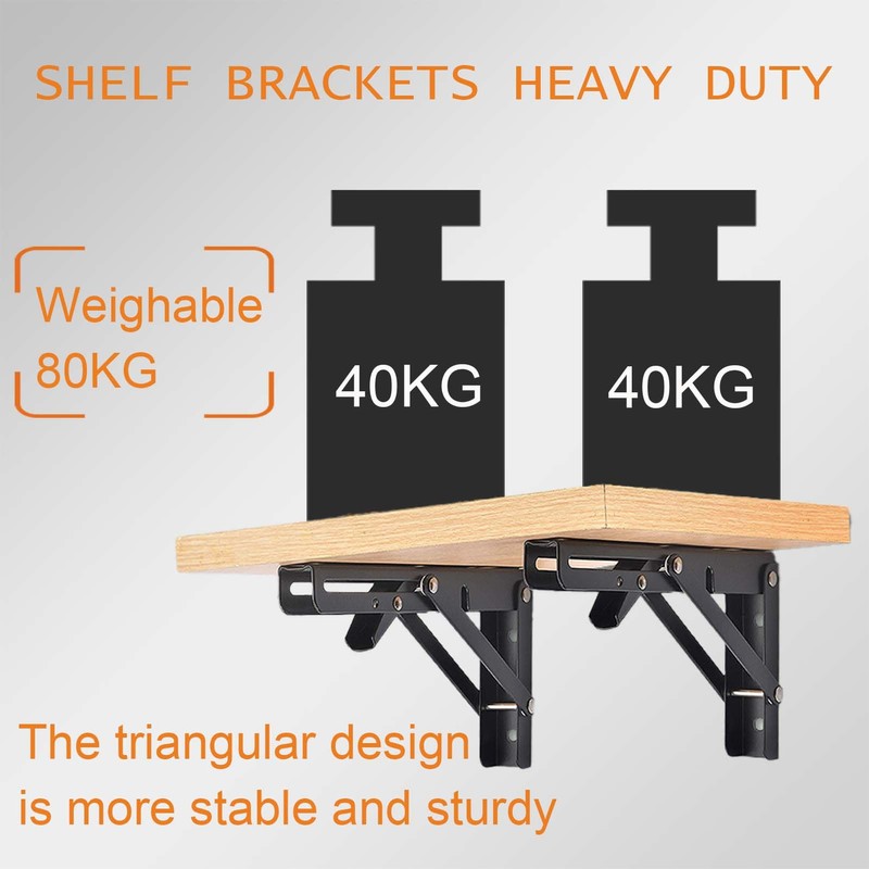 Zui Zhan Folding Shelf Brackets 2 Pack, 12 Inch Heavy